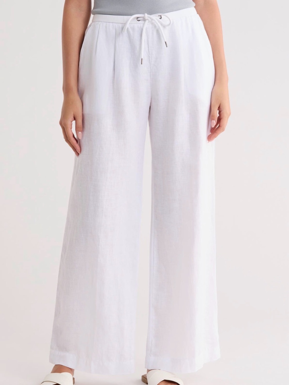 James Perse White Wide-Leg Drawstring Linen Pants